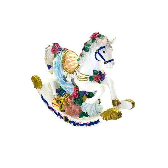 Vintage World Bazaars Inc. Rose‎ Covered Musical Rocking Horse Elegant - Picture 7 of 16